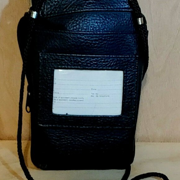 Authentic Rugged Black Leather Crossbody Wallet Pouch Purse Small w Pockets - Picture 5 of 7